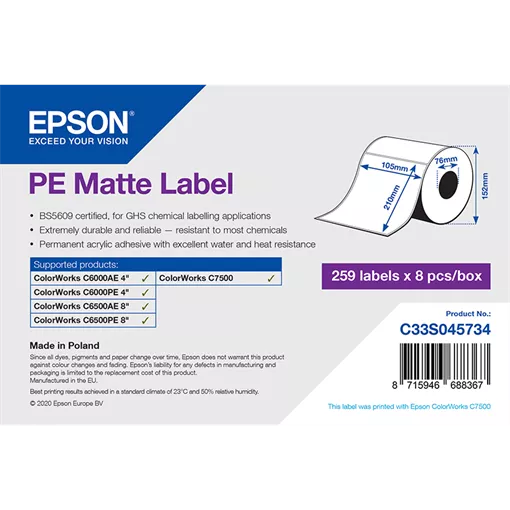 105 mm x 210 mm Plastové Kotoučové etikety Bílý ( 259 etikety/kotúč )