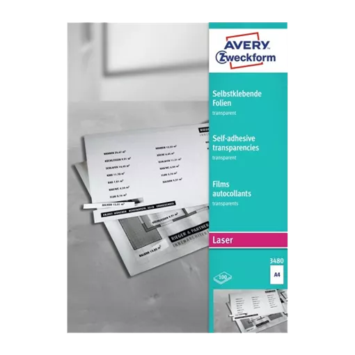210 mm x 297 mm Plastové A4 print etiketa Avery Zweckform Transparentní ( 100 hárkov/balenie )