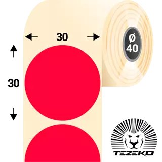 30 mm x 30 mm Papírové Kotoučové etikety Fluo červená ( 2000 etikety/kotúč )