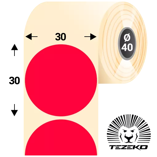 30 mm x 30 mm Papírové Kotoučové etikety Fluo červená ( 2000 etikety/kotúč )