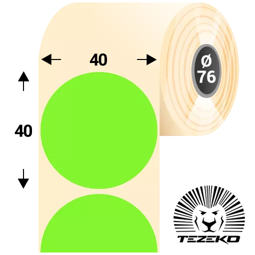 40 mm x 40 mm Papírové Kotoučové etikety Fluo zelená ( 2750 etikety/kotúč )