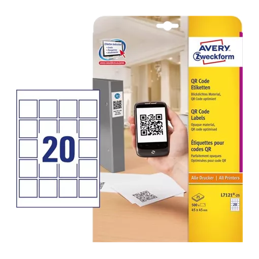 45 mm x 45 mm Papírové A4 print etiketa Avery Zweckform Bílý ( 25 hárkov/balenie )