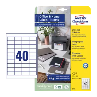 48.5 mm x 25.4 mm Papírové A4 print etiketa Avery Zweckform Bílý ( 10 hárkov/balenie )