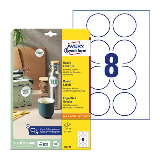 65 mm x 65 mm Papírové A4 print etiketa Avery Zweckform Bílý ( 10 hárkov/balenie )