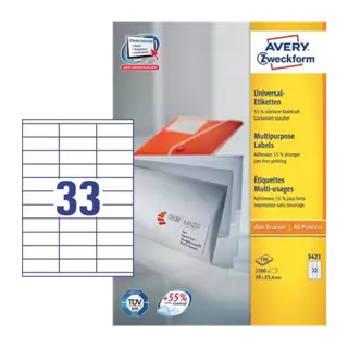 70 mm x 25.4 mm Papírové A4 print etiketa Avery Zweckform Bílý ( 100 hárkov/balenie )