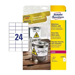 70 mm x 37 mm Plastové A4 print etiketa Avery Zweckform Bílý ( 20 hárkov/balenie )
