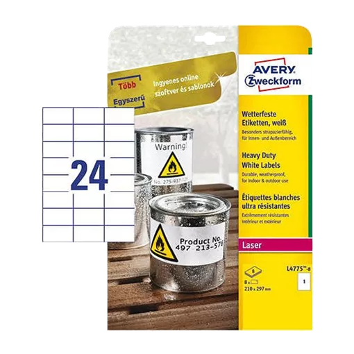 70 mm x 37 mm Plastové A4 print etiketa Avery Zweckform Bílý ( 20 hárkov/balenie )