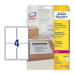 99.1 mm x 139 mm Plastové A4 print etiketa Avery Zweckform Bílý ( 25 hárkov/balenie )