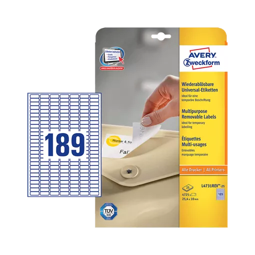 25.4 mm x 10 mm Papírové A4 print etiketa Avery Zweckform Bílý ( 25 hárkov/balenie )