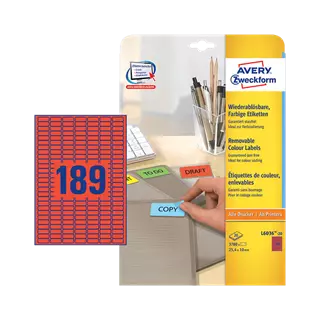 25.4 mm x 10 mm Papírové A4 print etiketa Avery Zweckform Červená ( 20 hárkov/balenie )