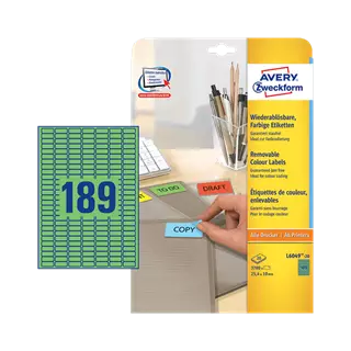 25.4 mm x 10 mm Papírové A4 print etiketa Avery Zweckform Zelená ( 20 hárkov/balenie )