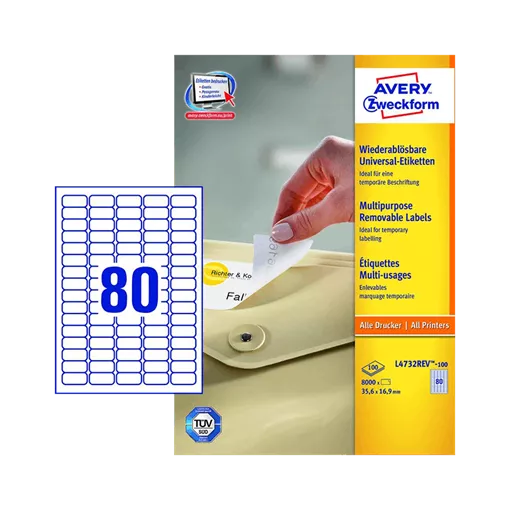35.6 mm x 16.9 mm Papírové A4 print etiketa Avery Zweckform Bílý ( 100 hárkov/balenie )