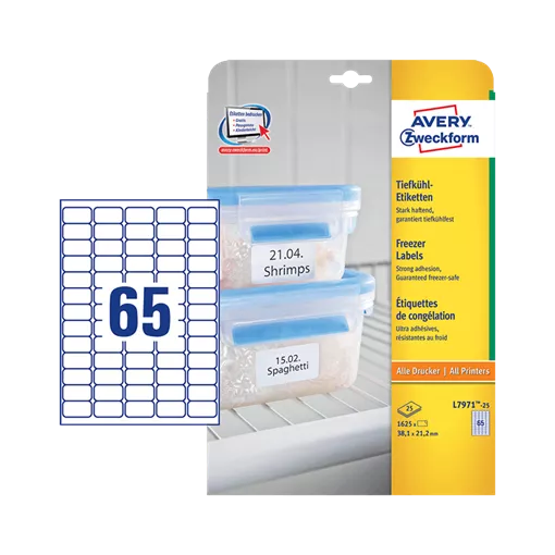 38.1 mm x 21.2 mm Papírové A4 print etiketa Avery Zweckform Bílý ( 25 hárkov/balenie )