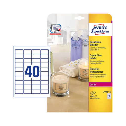 45.7 mm x 25.4 mm Plastové A4 print etiketa Avery Zweckform Transparentní ( 25 hárkov/balenie )