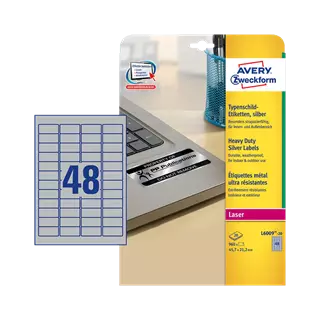 45.7 mm x 21.2 mm Plastové A4 print etiketa Avery Zweckform Stříbrná ( 20 hárkov/balenie )