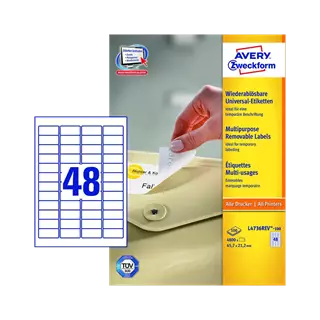 45.7 mm x 21.2 mm Papírové A4 print etiketa Avery Zweckform Bílý ( 100 hárkov/balenie )