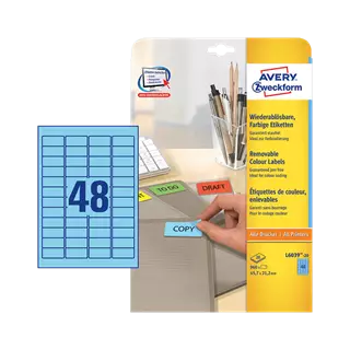 45.7 mm x 21.2 mm Papírové A4 print etiketa Avery Zweckform Modrá ( 20 hárkov/balenie )
