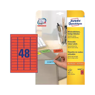 45.7 mm x 21.2 mm Papírové A4 print etiketa Avery Zweckform Červená ( 20 hárkov/balenie )
