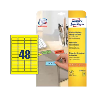 45.7 mm x 21.2 mm Papírové A4 print etiketa Avery Zweckform Žlutá ( 20 hárkov/balenie )