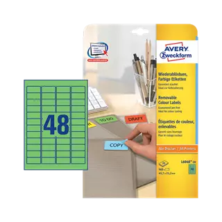 45.7 mm x 21.2 mm Papírové A4 print etiketa Avery Zweckform Zelená ( 20 hárkov/balenie )
