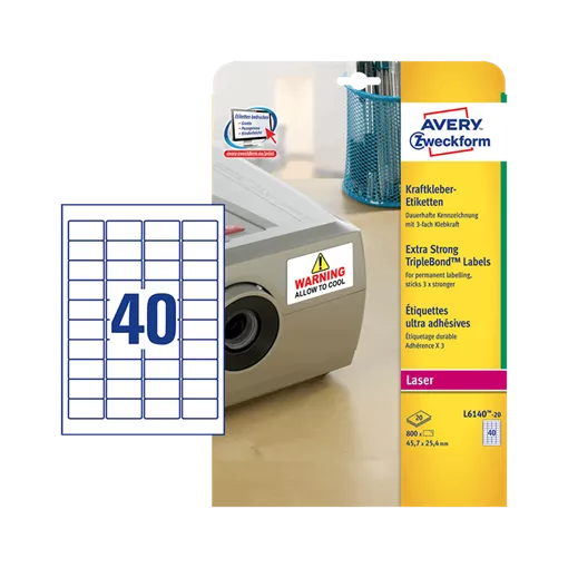 45.7 mm x 25.4 mm Plastové A4 print etiketa Avery Zweckform Bílý ( 20 hárkov/balenie )