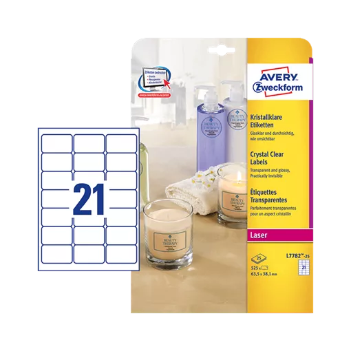 63.5 mm x 38.1 mm Plastové A4 print etiketa Avery Zweckform Transparentní ( 25 hárkov/balenie )