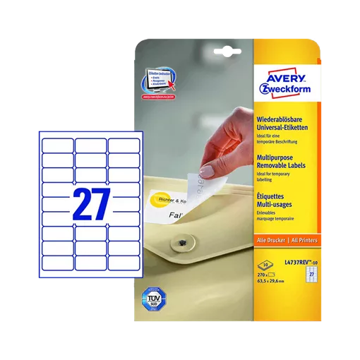 63.5 mm x 29.6 mm Papírové A4 print etiketa Avery Zweckform Bílý ( 10 hárkov/balenie )