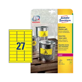 63.5 mm x 29.6 mm Plastové A4 print etiketa Avery Zweckform Žlutá ( 20 hárkov/balenie )