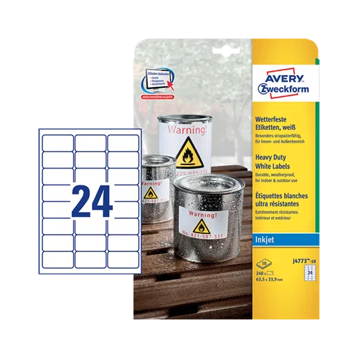 63.5 mm x 33.9 mm Plastové A4 print etiketa Avery Zweckform Bílý ( 10 hárkov/balenie )