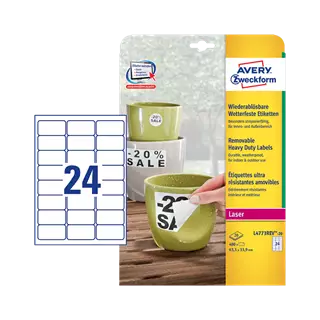 63.5 mm x 33.9 mm Plastové A4 print etiketa Avery Zweckform Bílý ( 20 hárkov/balenie )