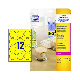63.5 mm x 63.5 mm Papírové A4 print etiketa Avery Zweckform Neonová žlutá ( 25 hárkov/balenie )