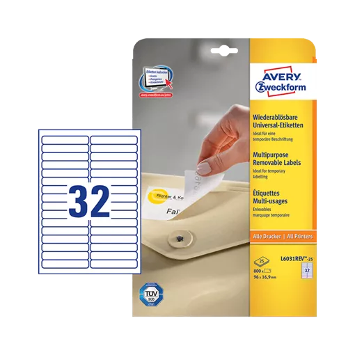 96 mm x 16.9 mm Papírové A4 print etiketa Avery Zweckform Bílý ( 25 hárkov/balenie )