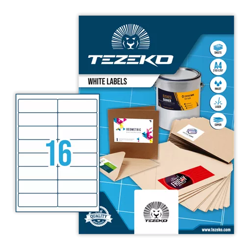 99.1 mm x 33.9 mm Papírové A4 print etiketa Tezeko Bílý ( 100 hárkov/balenie )