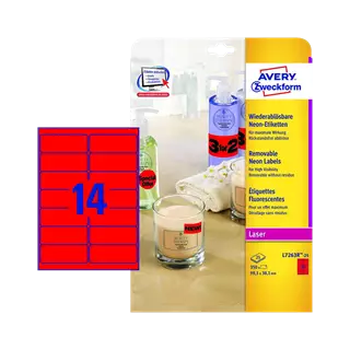 99.1 mm x 38.1 mm Papírové A4 print etiketa Avery Zweckform Neonová červená ( 25 hárkov/balenie )