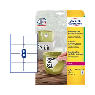 99.1 mm x 67.7 mm Plastové A4 print etiketa Avery Zweckform Bílý ( 20 hárkov/balenie )