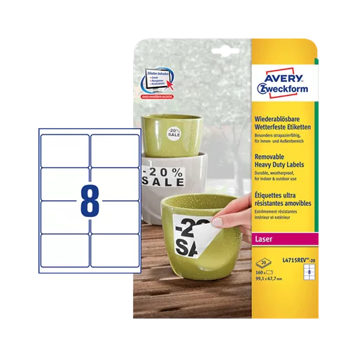 99.1 mm x 67.7 mm Plastové A4 print etiketa Avery Zweckform Bílý ( 20 hárkov/balenie )