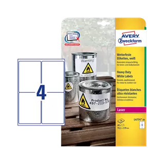 99.1 mm x 139 mm Plastové A4 print etiketa Avery Zweckform Bílý ( 20 hárkov/balenie )