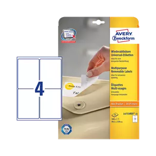 99.1 mm x 139 mm Papírové A4 print etiketa Avery Zweckform Bílý ( 25 hárkov/balenie )