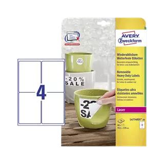 99.1 mm x 139 mm Plastové A4 print etiketa Avery Zweckform Bílý ( 20 hárkov/balenie )