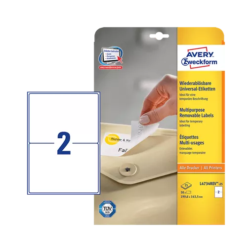 199.6 mm x 143.5 mm Papírové A4 print etiketa Avery Zweckform Bílý ( 25 hárkov/balenie )