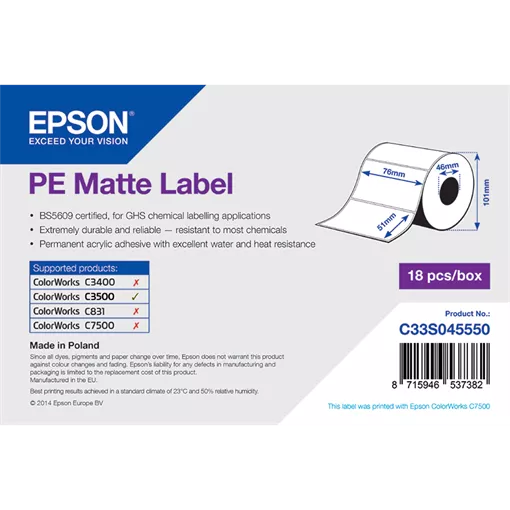 76 mm x 51 mm Plastové Kotoučové etikety Bílý ( 535 etikety/kotúč )