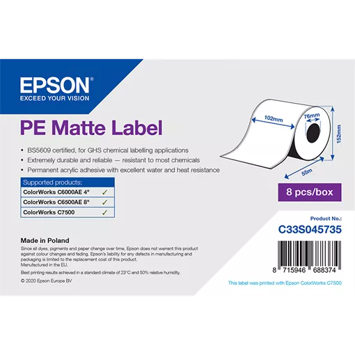 102 mm Plastové Kontinuální spotřební materiál Epson Bílý ( 55 m )